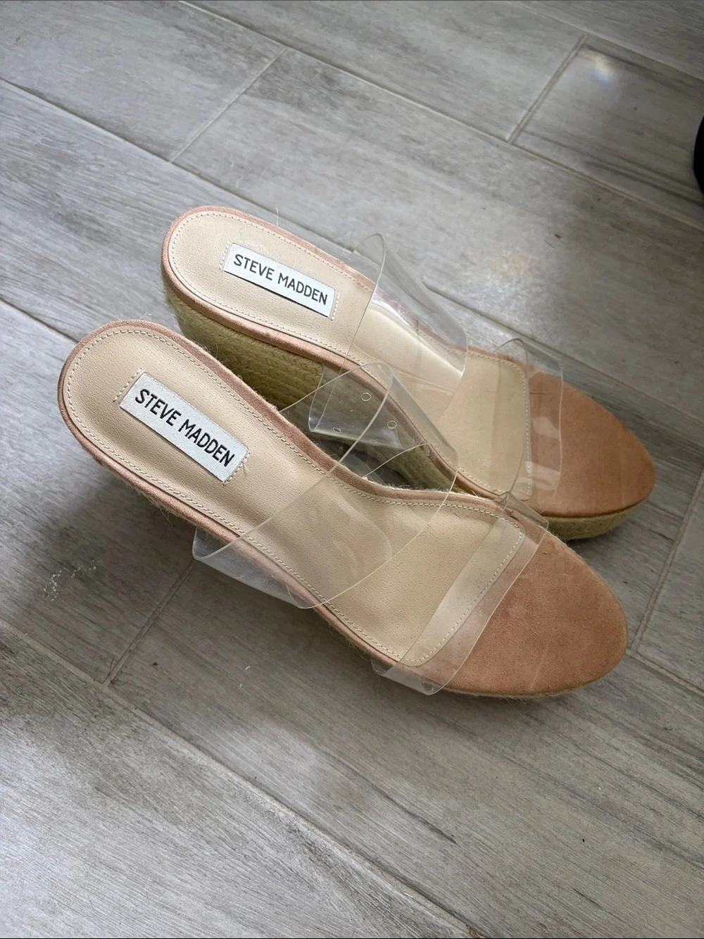 Steve Madden Clear Strap Tan Espadrille Wedges